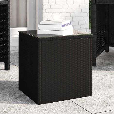 vidaXL Table d'appoint noir 40x37x40,5 cm poly rotin et verre trempé (1/5)