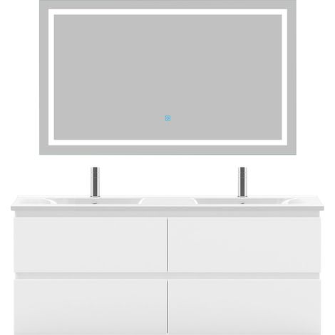 Acezanble Ensemble meubles salle de bain 120cm double vasque + miroir Blanc
