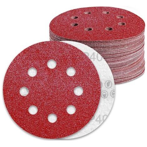 Discos abrasivos de 125 mm, grano 40, papel de lija, 70 piezas, 8 agujeros, disco de lijado para lijadoras orbitales aleatorias, dengyank (1/5)