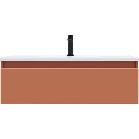 Meuble de salle de bain suspendu vasque intégrée 90cm 1 tiroir Terracotta - Hudson (1/5)