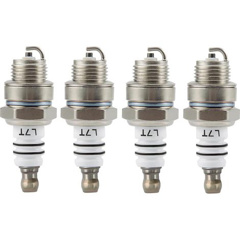 Lot de 4 bougies d'allumage L7T de rechange pour moteurs 2 temps 33cc, 43cc, 47cc et 49cc (quad, cyclomoteur, scooter, mini-moto, pocket bike). (1/4)