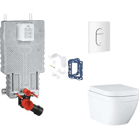 Grohe Uniset - Set bâti-support, cuvette, abattant SoftClose et plaque de déclenchement Arena Cosmopolitan et kit pour insertion de tablette, Triple Vortex, blanc alpin SANI15BB3121 (1/2)