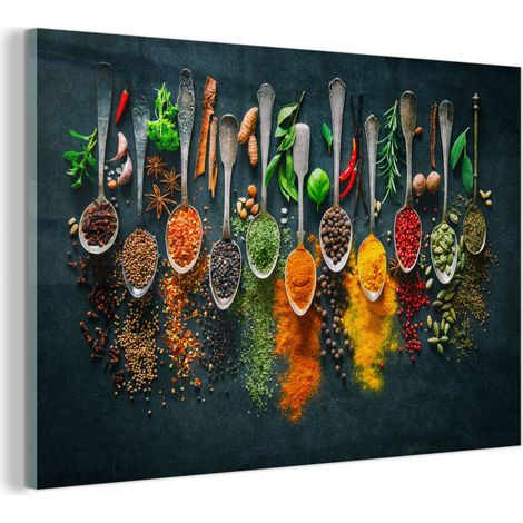 TABLEAU EN PLEXIGLAS Herbes - Épices - Cuillères Tableau Décoration Murale 60x40 (1/5)