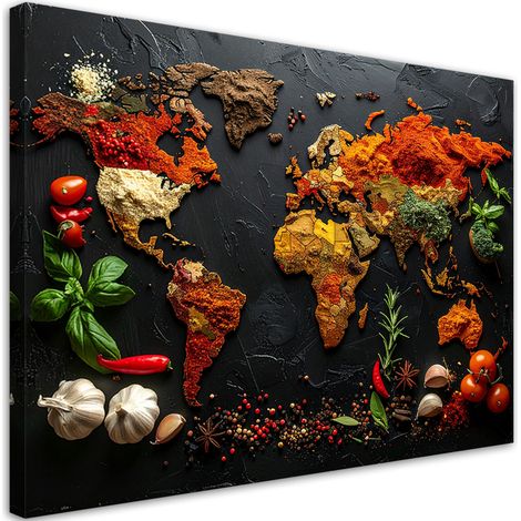 Stampe su Tela, Spezie ed erbe aromatiche con mappa del mondo, 30x20 (1/5)