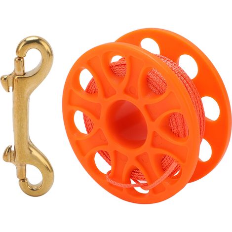 30M Plongée Bobine Enrouleur Doigt avec Mousqueton Double Clip Orange Fluorescent (1/5)