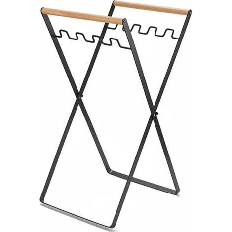 Soporte plegable para bolsas de basura de exterior con mango de madera, estructura de hierro ancha para mayor estabilidad y transporte, ideal para camping, picnics, jardín y cocina, color negro. (1/5)