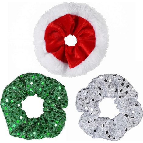 Amosfun Lot de 3 élastiques à cheveux de Noël à paillettes, chouchous et accessoires pour cheveux pour femmes et filles (1/3)