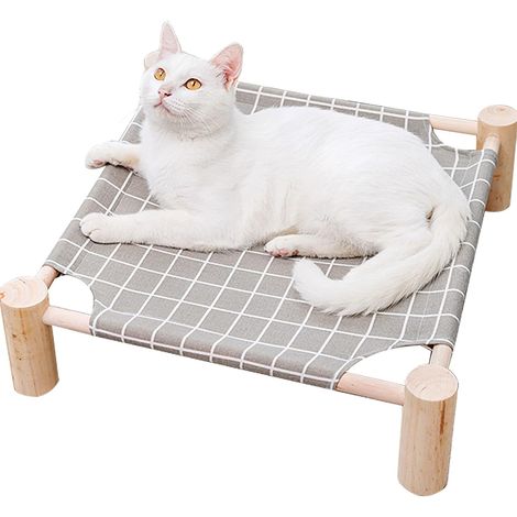 Lit de refroidissement surélevé pour hamac en bois pour chat, lit portable amovible pour animal de compagnie (grille grise) (1/5)