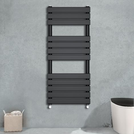 Flat Panel Heated Towel Rail Bathroom Rad Radiator Black 1200x600mm