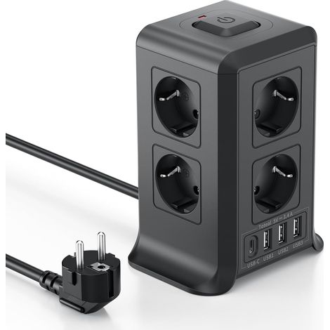 Multiprise avec Interrupteur, Multiprise Parafoudre et Surtension with 8 Sortie AC and 4 USB Ports, Prise Multiple pour Le Bureau, Salon, Chambre à Coucher (1/5)