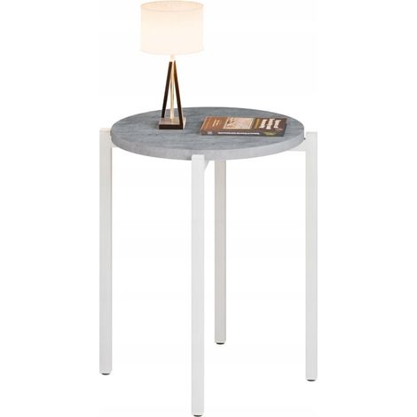 Table de chevet ronde style loft 35 x 35 x 46 cm, métal blanc (1/5)