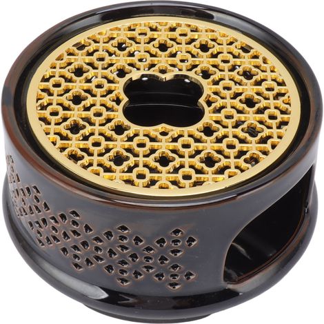 Bougeoir en céramique chauffe-théière et cafetière marron avec couvercle, cuillère et porte-bougie (1/5)