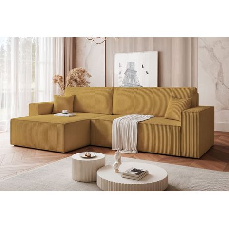 Ecksofa Schlafsofa Sofa ADARA MAX in Stoff Poso Honiggelb Ottomane Links