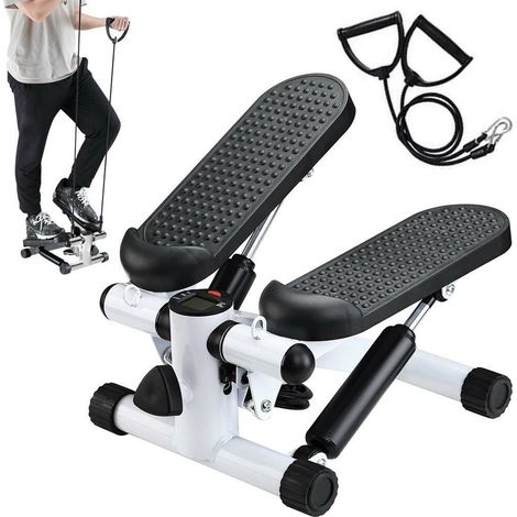 Stepper Allenamento Cardio Fitness Palestra Antiscivolo + Manubri Elastici Bianco