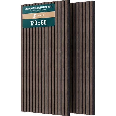 Vounot – Lot de 2 panneaux acoustiques muraux 120x60cm en MDF avec feutre polyester ignifuge – Chêne foncé – Absorption sonore efficace