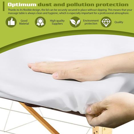 Housse pour Table de Massage 190 x 80 cm - Avec Trou, Épaisse, Lavable, Élastique, Anti-Saleté - Pour Tables de Beauté et de Traitement - Blanche (1/2)