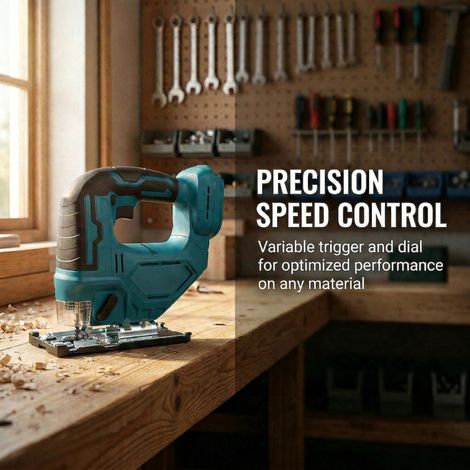 FLITI 21V 300W Cordless Jigsaw, 3500 RPM, Adjustable Blade, Cuts Wood, Plastic, and Metal, 45° Tilting Base, Blue (1/5)