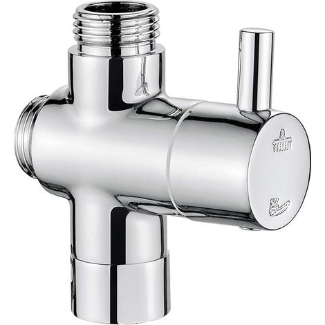 M92202 Robinet du2019arrêt 3 voies G1/2, Vanne inverseur douche en laiton chromé, Entrée 1/2 et 2 sorties G1/2, Adaptateur universel pour douchette à main et tête fixe, 1u20135 Bar pression d (1/5)