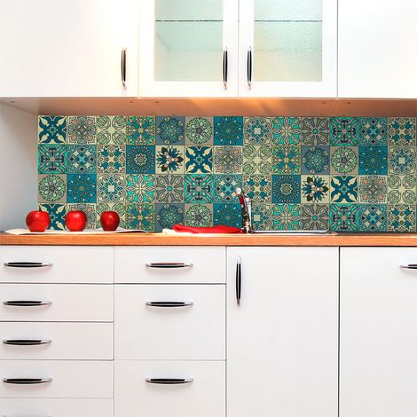 Sticker Mural Carrelage adhésif Cuisine Salle de Bain - 15 STICKERS CARRELAGES AZULEJOS SUMATRA - 15stickers10x10cm (1/4)