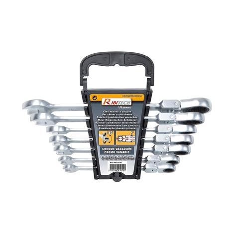 Ribitech – Coffret de 7 clés mixtes à cliquet 8-19mm – Acier forgé chromé vanadium – Cliquet 12 dents à 5° d'incrément – Coffret de rangement inclus - PRCLECX7