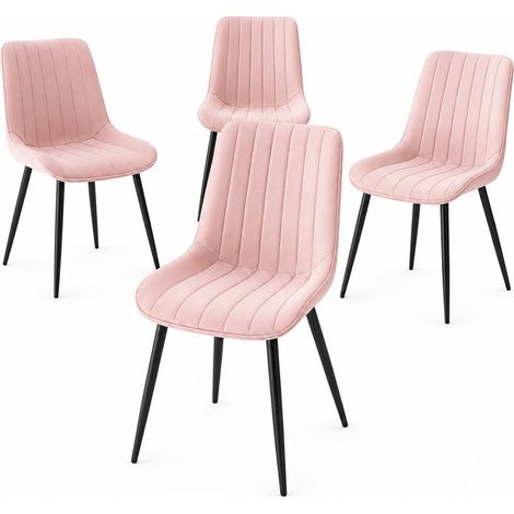 Set 4 Sedie da Pranzo Rosa in Velluto Seduta Ergonomica e Struttura in Acciaio (1/5)