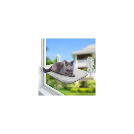Hamac Chat Fenetre Ventouse Panier Perchoir Suspendu pour Petits Pliable Transat Ttagere Lit Support Fenêtre pour Interieur Grands Chats avec Tapis Réversible Lavable en Machine (Gris,S)