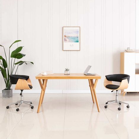 vidaXL Silla de comedor giratoria madera curvada cuero sintético negro (1/5)