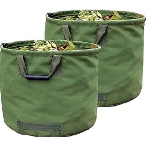 (H45.7 cm, D55.8 cm)2 x Sac de Jardinage 125L Extra-robuste avec Poignées, Sac de Ramassage Feuilles Verte avec Toile Militaire (1/5)