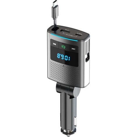 Caricabatterie da auto USB-C retrattile 3 in 1 da 65 W con display LED per telefoni e sistemi operativi - Doppia porta USB