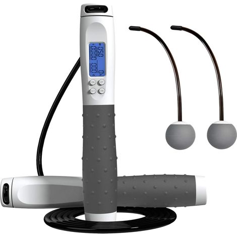 Digital Jump Rope - Speedometer - Calorie Counter - Adjustable Digital Jump Rope with Reminder Alarm - For Women, Men, Children, Outdoor Fitness (Grey White) (1/5)