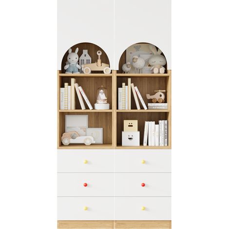 ELVMI Libreria con 3 Cassetti, Anta Ad Arco e Maniglie in Ceramica, per Camera da Letto, in MDF, Bianca, Set da 2 (1/5)