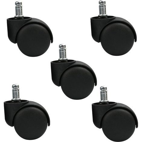 Set di 5 ruote piroettanti per sgabello o sedia da ufficio - Nere - Ruote silenziose (1/5)