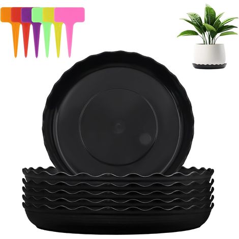 6 Pièces Coupelle Pot de Fleur Rond, Plastique Soucoupes Pots de Fleurs avec Étiquettes pour Plantes, sous Pot de Fleur Convient aux Plantes D’intérieur et D’extérieur (1/5)