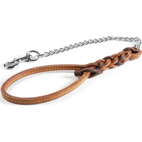 Manigliotto a tre fili in cuoio con catena in acciaio per cani