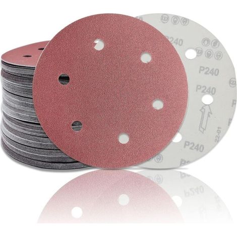30-teilige Schleifscheibe, 225 mm (5x40/60/80/120/180/240 Körnung) für Langhalsschleifer, Trockenbauschleifer, 6-Loch-Rundschleifpapier. (1/4)