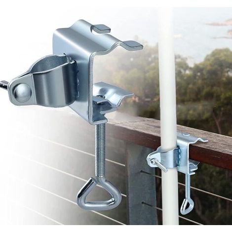 Porte-parapluie de terrasse réglable, porte-parapluie avec vis de verrouillage, support de balustrade, adapté à différentes tailles de poteaux et de tables (1/5)