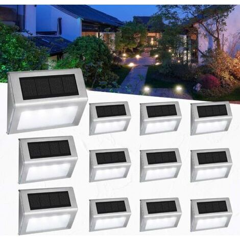 12PCS Blanc froide Lumière Solaire Extérieur pour Escalier, Lampe Solaire Étanche Inoxydable pour Escalier, Marches, Clôture, Cour, Terrasse, Chemin, Décoration (1/5)