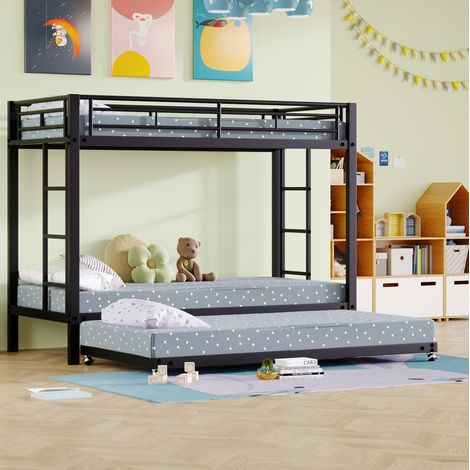 DESVIAE Lit superposé en métal noir 90 x 200 cm avec lit gigogne sécurité enfant conforme EN 747 cadre robuste style moderne (1/5)