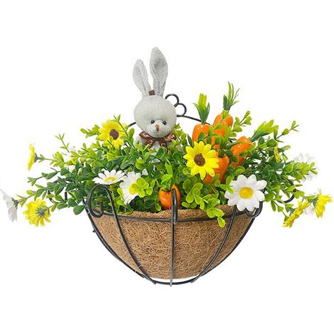 (Décoration murale Lapin de Pâques Carotte, Style B, A08872) Décoration murale de plantes vertes d'intérieur : lapin de Pâques, eucalyptus et plante aquatique (1/2)
