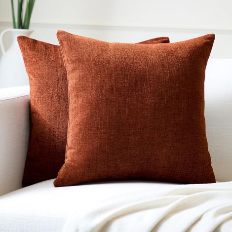 Housse de Coussin - Lot de 2 - Chenille - Fermeture Éclair Invisible - Canapé Salon - Orange Rouillé 45x45 cm