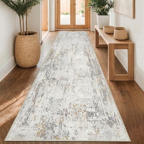 Tapis De Couloir - 80 x 400 cm - Beige - Abstrait - Lavable - Antidérapant - Moderne Minimaliste - Poils Courts - Pour Salon et Chambre (1/5)