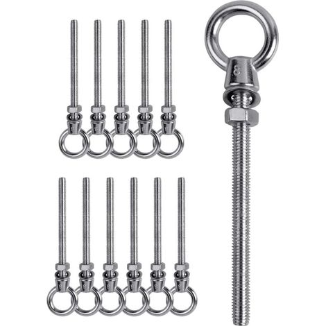 12 pieces eyebolt, M8 x 80 mm eyebolt, M8 lifting ring, eyebolt made of 304 stainless steel, M8 screw hook eyebolt YMYNY (1/4)