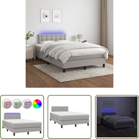 vidaXL LED-Leiste - Boxspringbett mit Matratze & LED Hellgrau 120x200 cm Stoff (1/5)
