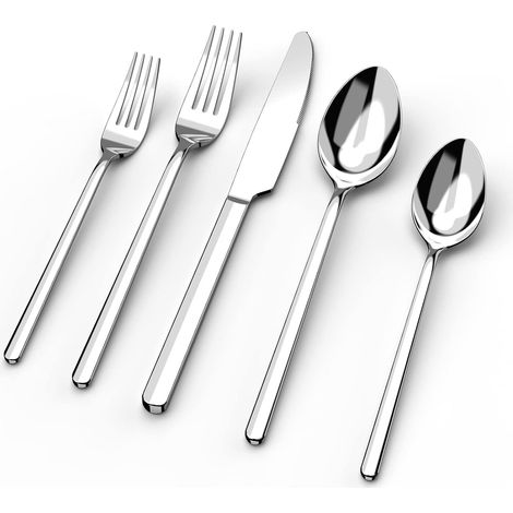Juego de cubiertos de acero inoxidable de 5 piezas, 1 juego de cubiertos pulidos a espejo para el hogar y el restaurante. (1/4)