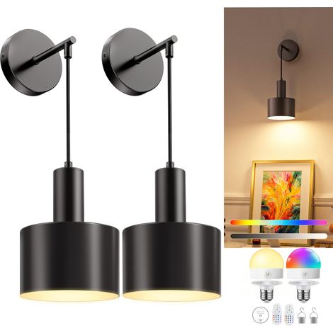2er-Pack batteriebetriebene Wandleuchten, kabellose, wiederaufladbare Wandlampe mit Fernbedienung, 16 LED-Farben, geeignet für Schlafzimmer (Schwarz)