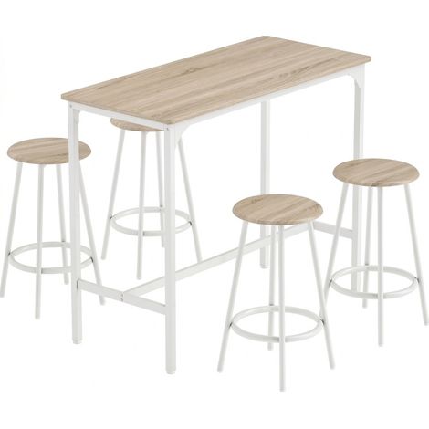 Set tavolo alto 5 pezzi con 4 sgabelli, stile industriale, colore rovere (1/4)