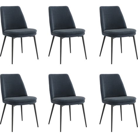 Lot de 6 Chaises de Salle à Manger, Pieds en Métal, Avec Dossier,en Chenille Bleu Foncé (1/5)