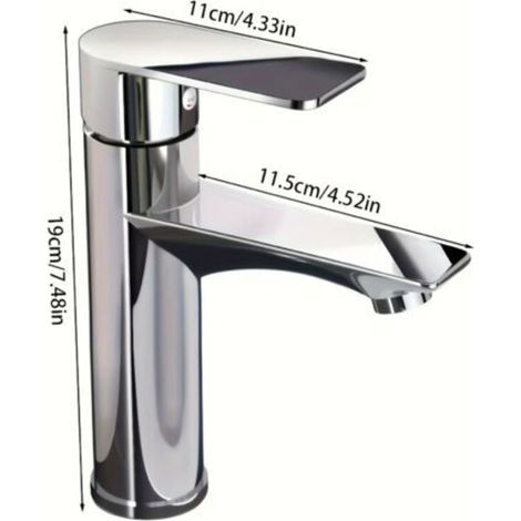Mitigeur de Salle de Bain Monotrou Chromé – Robinet Économiseur d’Eau à Commande Chaude et Froide, Levier Unique pour Lavabo et Meuble Vasque
