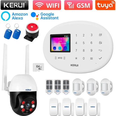 (Pack 15) Kit de sécurité pour maison intelligente, prend en charge les alarmes à double réseau WiFi et GSM et comprend un détecteur de mouvement infrarouge. (1/5)