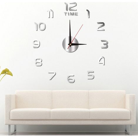 Reloj de pared minimalista iluminado de estilo nórdico, fácil de montar. Pantalla digital decorativa de acrílico, adhesivo de pared plateado. (1/5)